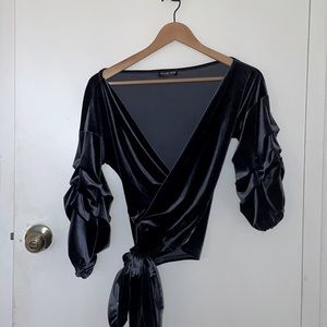 velvet wrap blouse.